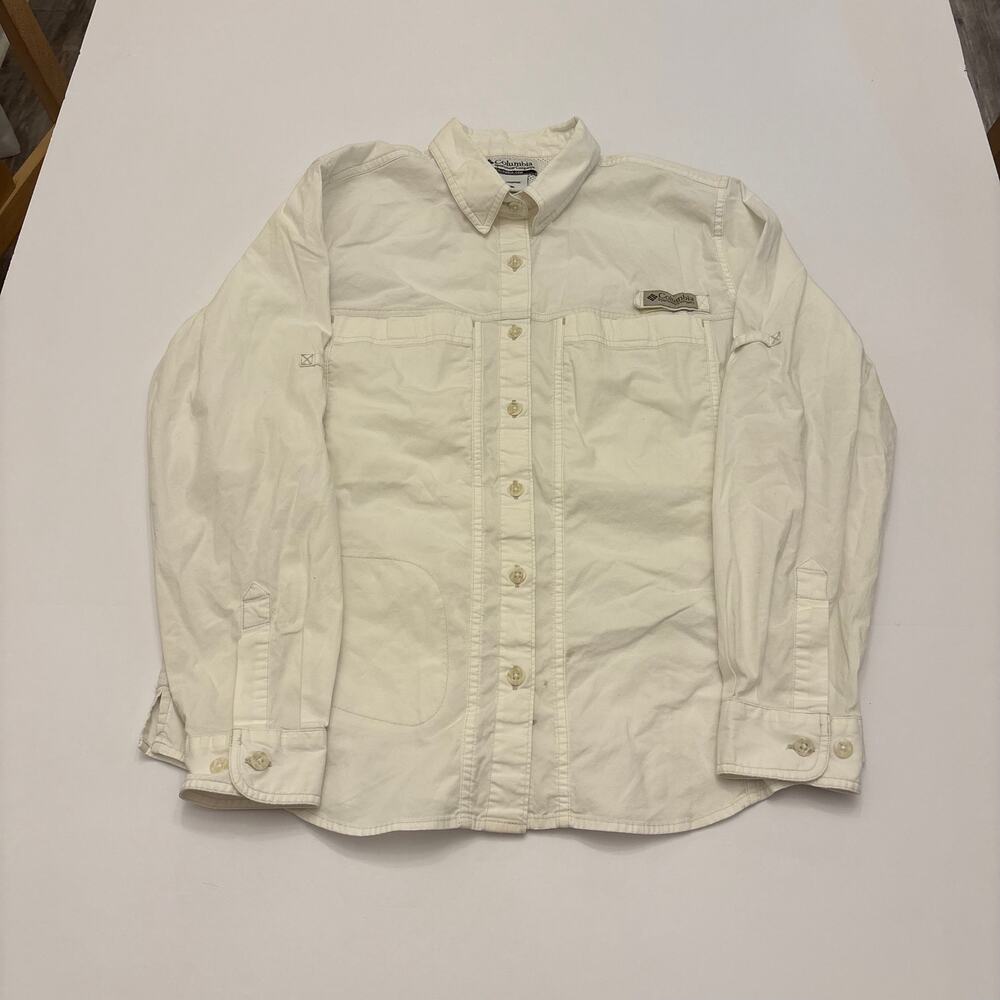 Columbia Womens M White Vented Fishing Shirt Long Sleeve Roll Tab Outdoor